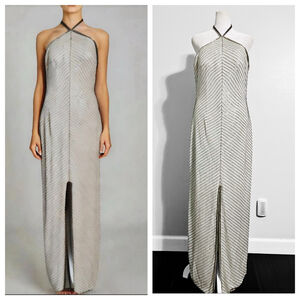 Kay Unger Beaded Silver Formal Occasion Maxi Dress
